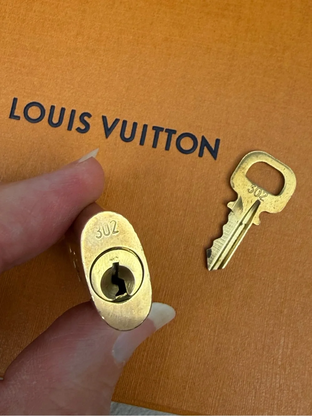 Louis Vuitton Authentic LV Brass Lock and Key #302 Bag Charm Necklace Pendant